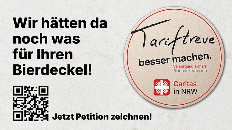 Das Bild enthält einen Bierdeckel mit dem Wort Tariftreue und dem Spruch "Wir hätten da noch was für Ihren Bierdeckel"